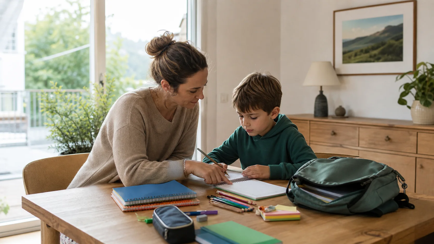 Une famille organise sereinement son calendrier de rentr&eacute;e
