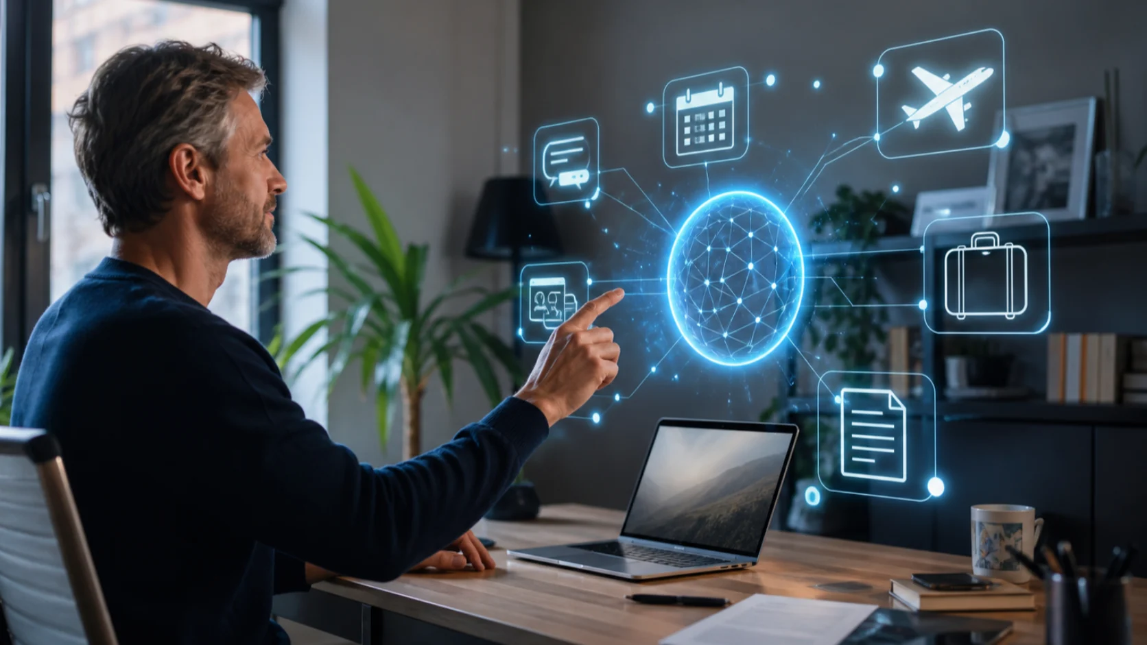 Utilisateur collaborant avec un agent d’intelligence artificielle pour organiser plusieurs tâches